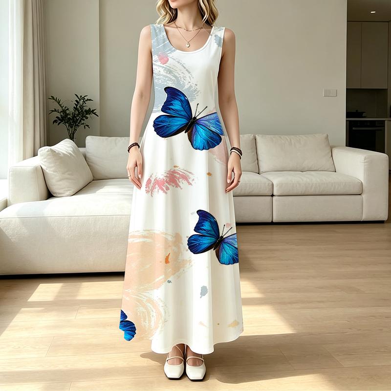 Women's Sleeveless Beach Dress,Lightweight Loose Fit with Big Butterfly Design,Summer Fashion for Casual Outings & Beach Vacations