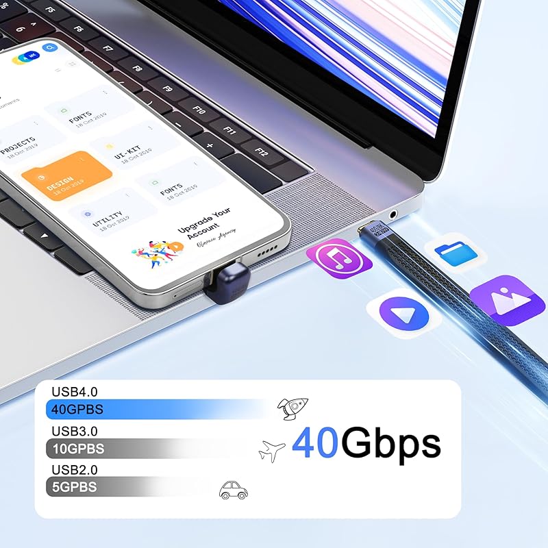 Удлинительный кабель SinLoon 40 Гбит/с USB4.0 Type C, 240 Вт, 8K PD, быстрая зарядка, плоский тонкий кабель USB-C - U-типа, кабель для передачи данных FPC для ноутбуков и мобильных телефонов
