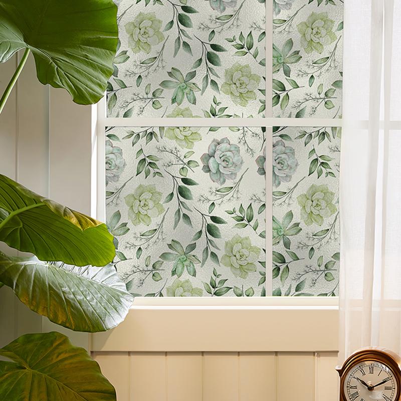 Винтажная пасторальная пленка для окон в романтическом стиле, защитная пленка для стекол, цветочная камелия, матовая статическая наклейка на стекло