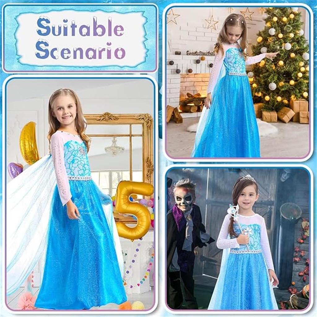 Платье принцессы, костюм для косплея, роскошный комплект аксессуаров, нарядное платье, милое цельное платье для девочек, детский костюм, платье принцессы для девочек, рождество, хэллоуин