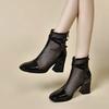 Fashion 2025 Summer Fashion Women's Hollow-out Mesh Short Boots - Patent Leather Pointed Toe Chunky Heel Breathable Shoes