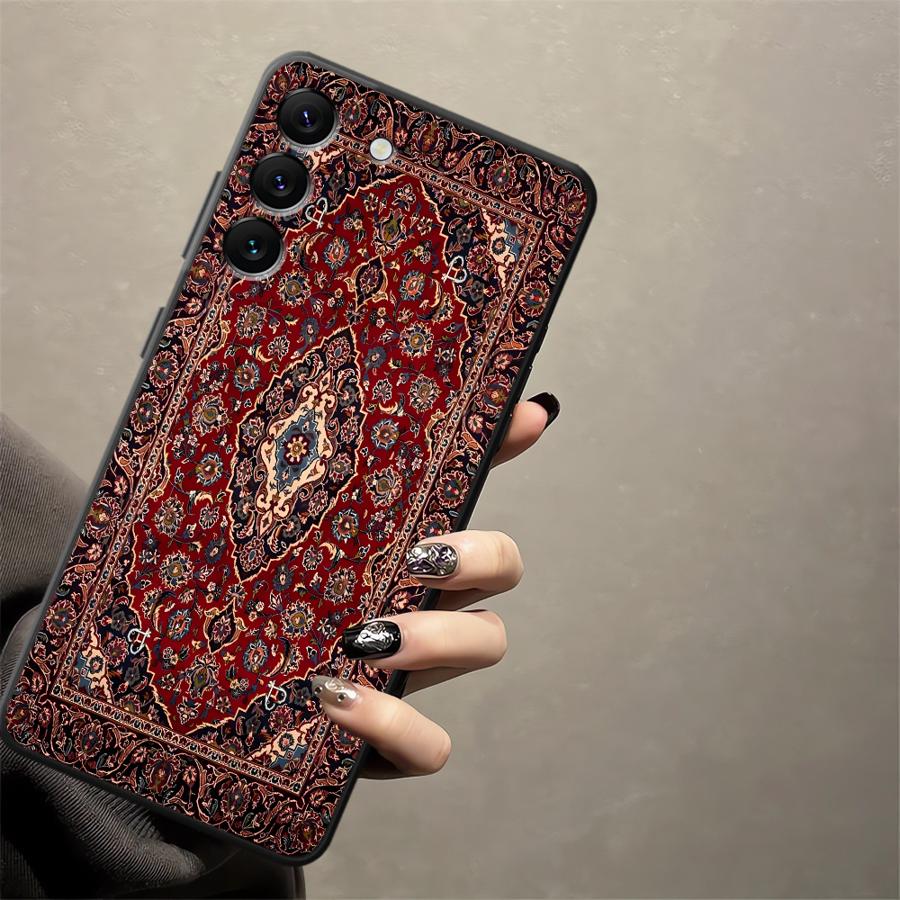 Чехол для Samsung Galaxy A41 A51 A73 A32 A25 A71 A23 A53 A24 A55 A35 A26 A72 A22 A52 A36 Черный Мягкая Накладка на Телефон Ретро Этнический