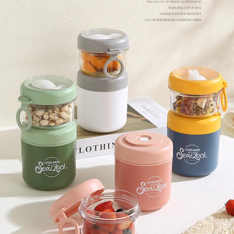 Stainless Steel Portable Lunch Box Soup Cup with Spoon Food Containers Leak Proof Breakfast Oat Yogurt Cups Kitchen Accessories