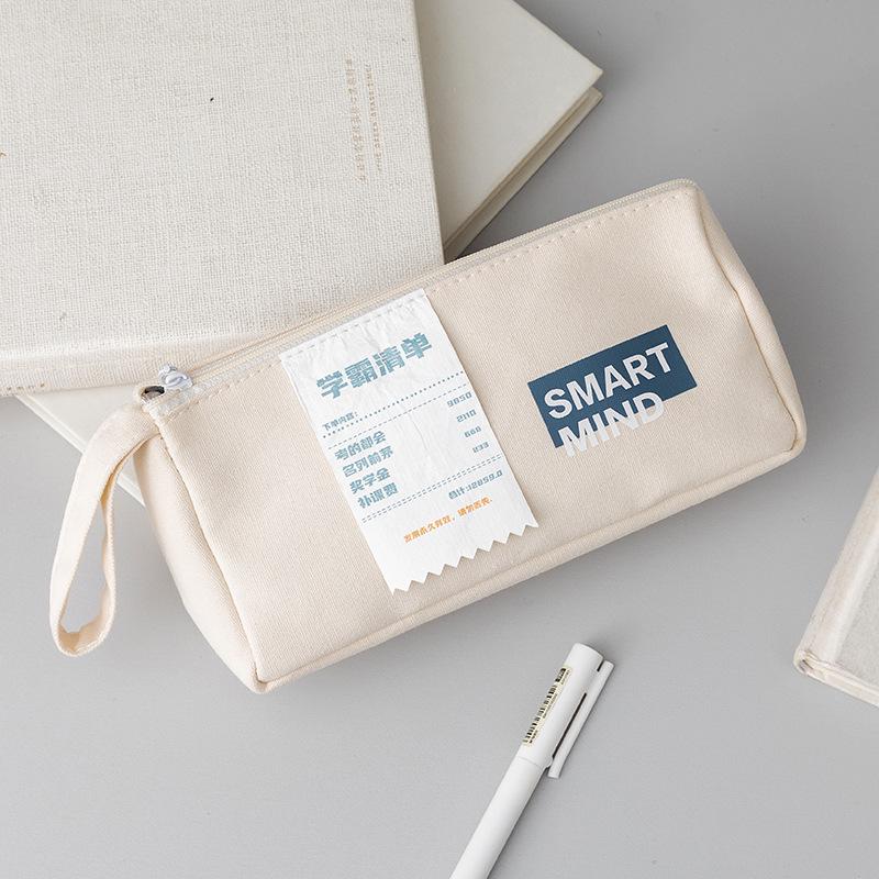 Creative Trendy Twill Canvas Pencil Case: Large Capacity, Portable Storage Bag for Students