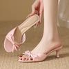 Fashion Sweet Butterfly-knot Slipper Women Elegant Round Toe Kitten Heel Slide Sandal Fashion Shallow Open Toe Brand Designer Dress Shoe