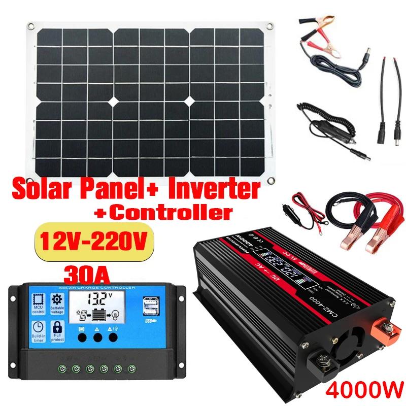 12V To 110V/220V Solar Panel System 12V Solars Panels Battery Charge Controller 4000W Solar Inverter Complete Power Generation