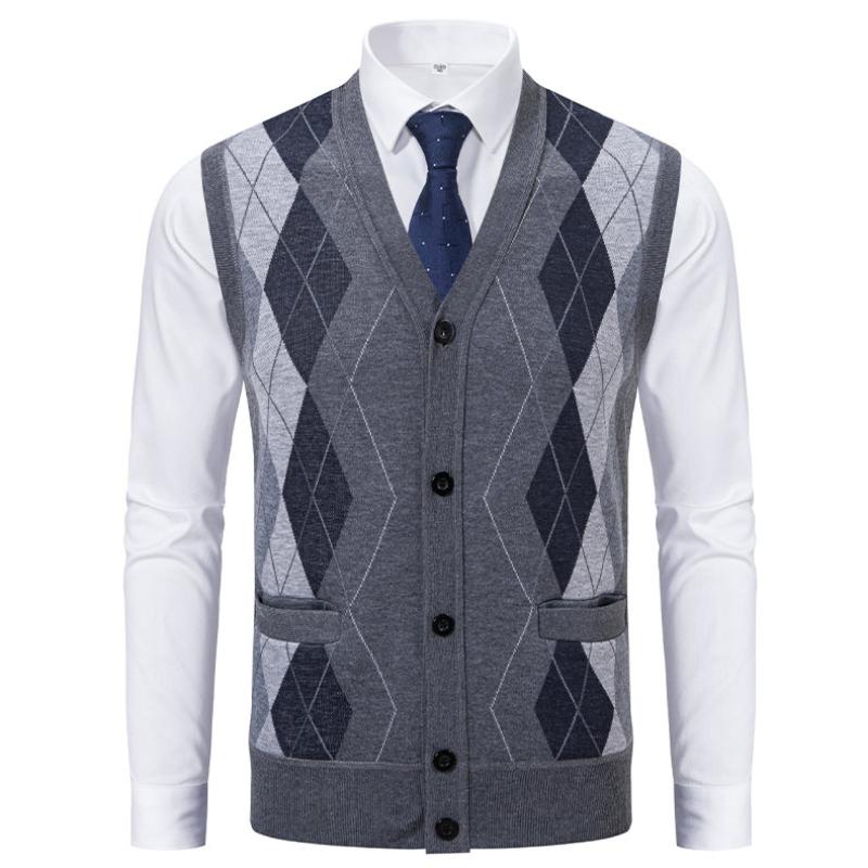 Cozy Up Mens Argyle Sweater Vests V Neck Sleeveless Cardigan Vest Knitwear