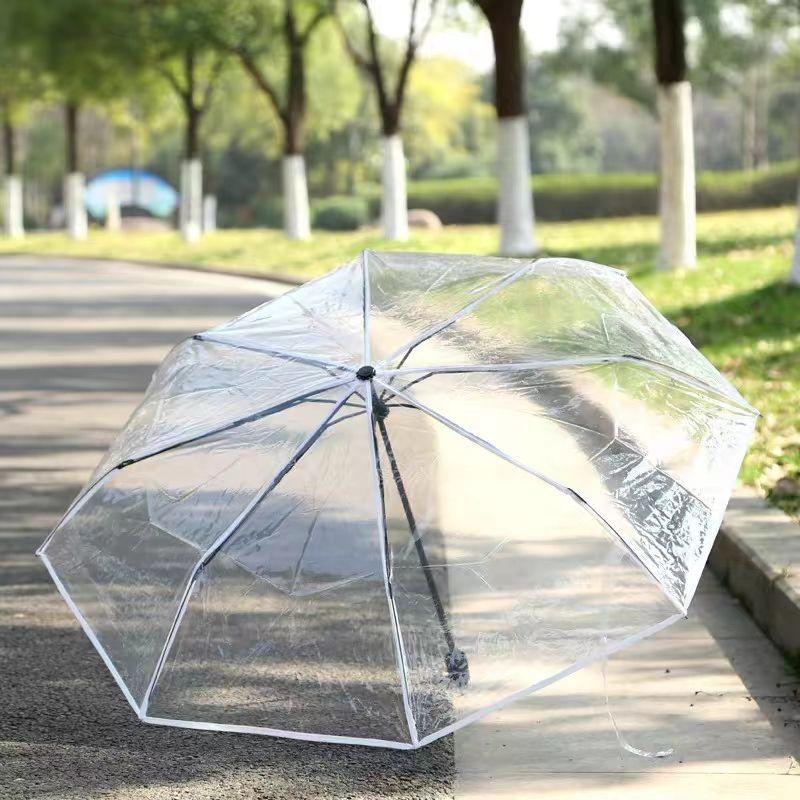 1 Stick Figure Pattern Pvc Transparent Umbrella, Automatic and Manual Options, Suitable for Travel and Commuting