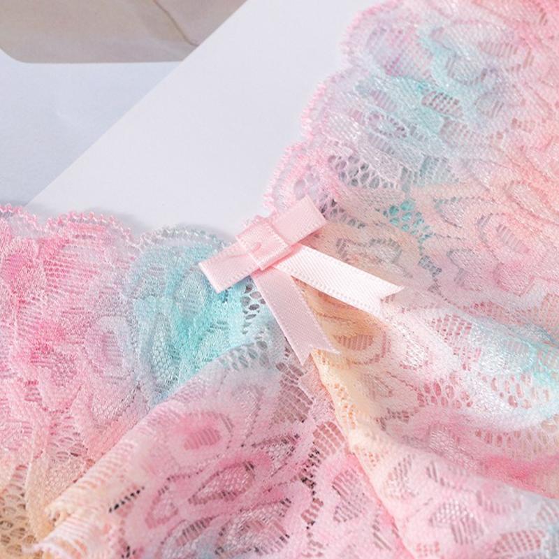French Romantic Print Lace Thong Women's Sexy Solid Color Briefs Seamless One Piece Beach Panties V-String Underwear EMA