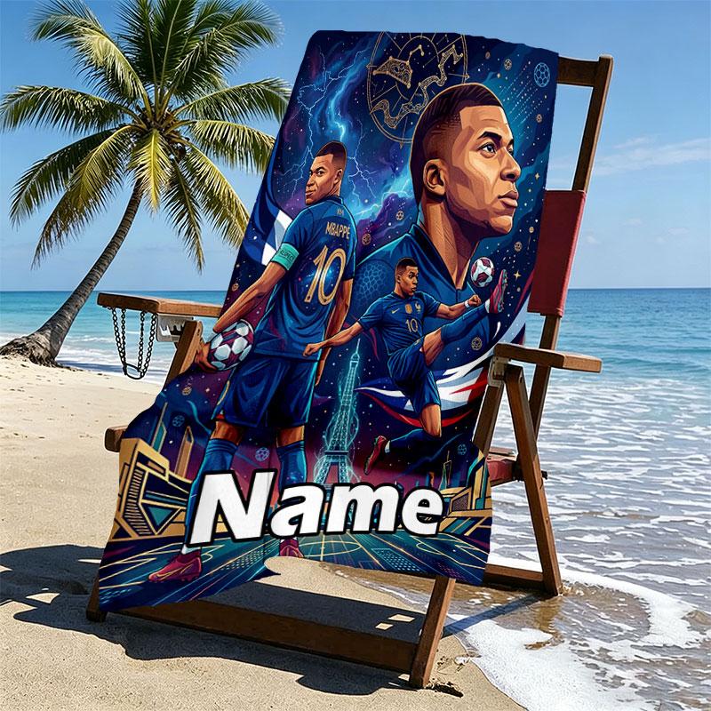 Custom Name Personalized Kylian Mbappe Print Beach Towel, for Trip Camping Beach Party Home Decor, Birthday Gift for Family & Friends