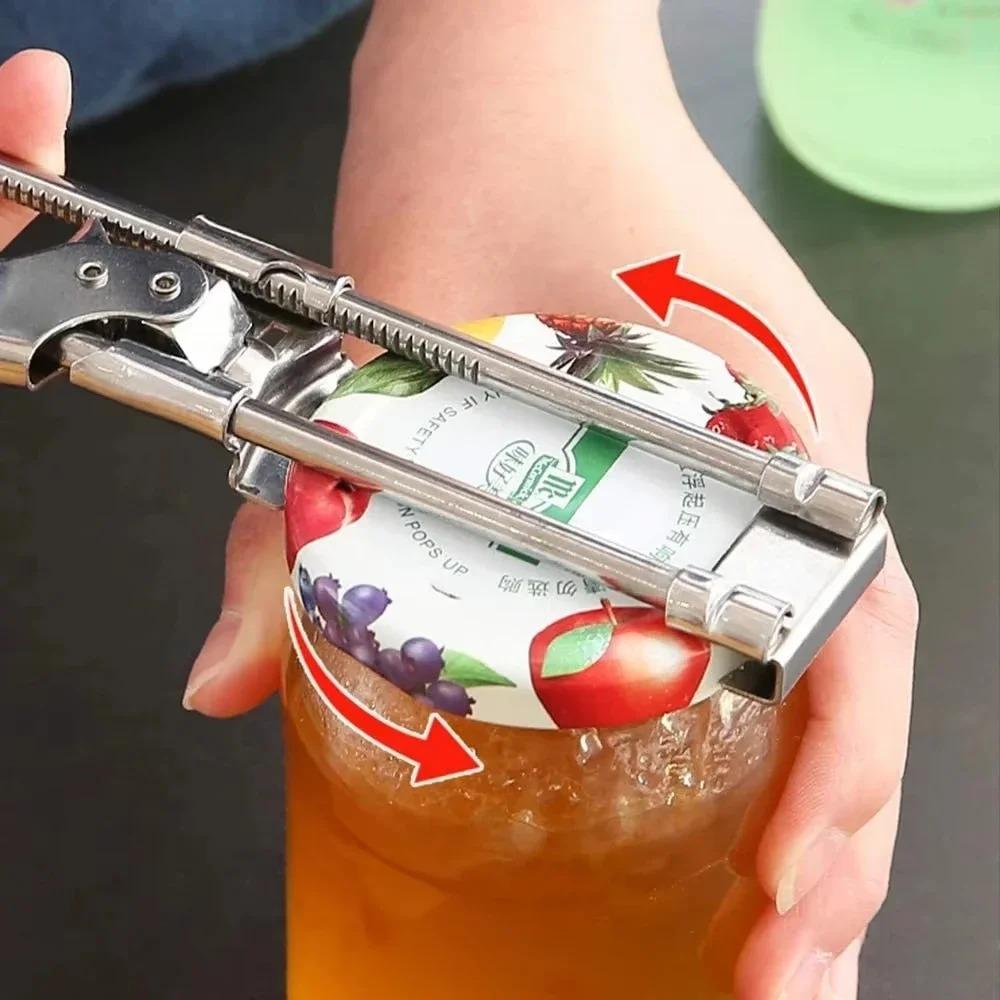 Adjustable Stainless Steel Non-Slip Multi-Functional Jar & Bottle Opener Ergonomic Heavy Duty Kitchen Tool
