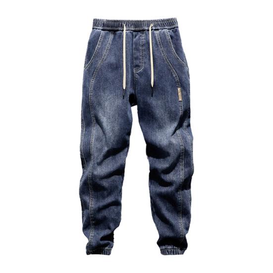 Джинсы-шаровары с карманами на штанинах, эластичным поясом, регулируемыми шнурками, мужские джинсы, однотонные уличные спортивные брюки