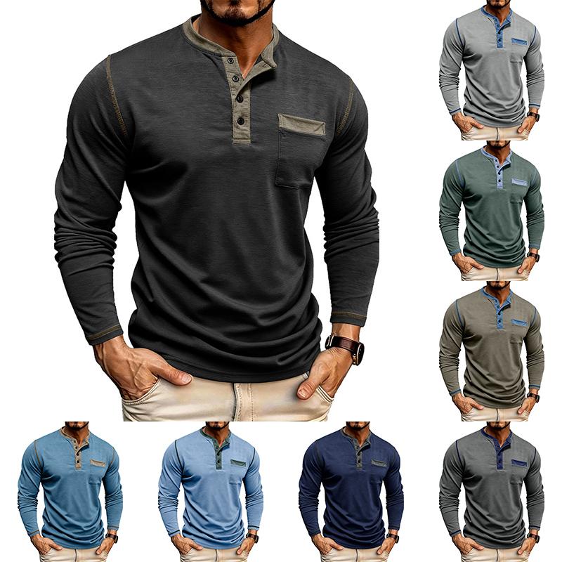 Мужская футболка с длинным рукавом и лоскутным узором