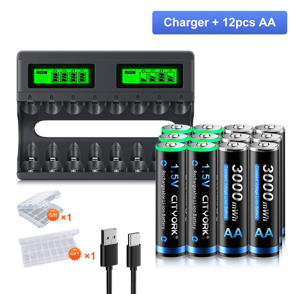 8slot LCD Smart 1.5V Li-ion Battery Charger+1.5V AA AAA Li-ion Rechargeable Battery