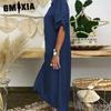 GMXIA Летнее джинсовое платье для женщин, повседневные весенние синие макси-платья с V-образным вырезом и рукавом до локтя, большие размеры, длинные платья с разрезом