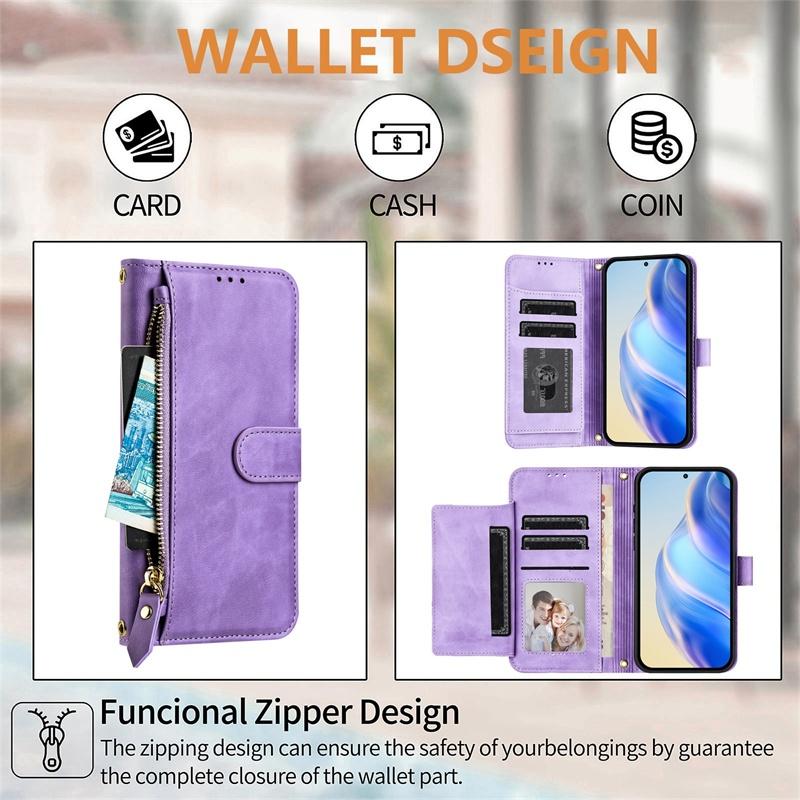 Flip Case for ZTE Blade V40S V50 V60 Vita Design Nubia Focus Calf Axon 60 Lite 4G 5G Leather Wallet Cover Card Slot Bag Zipper Casing