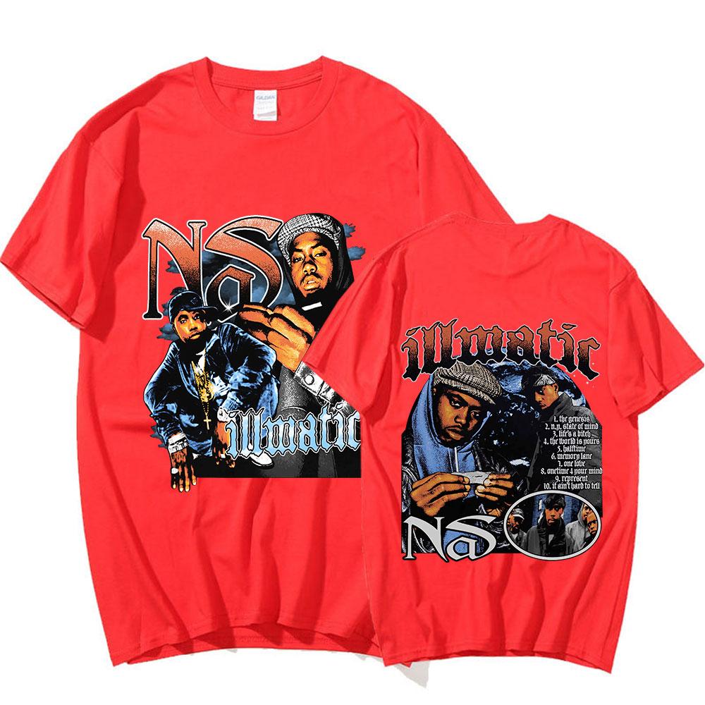 Футболка с графическим принтом рэпера Nas из фильма «Illmatic», мужская, в винтажном стиле, повседневная, готическая, с коротким рукавом, в стиле хип-хоп, уличная одежда.