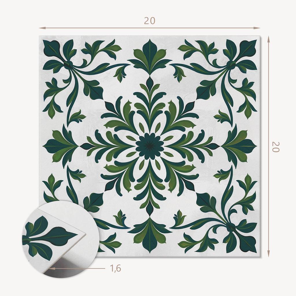 Set of PVC tiles with a pattern, self-adhesive, for the bedroom, plant pattern with ornaments, 20x20x20 cm