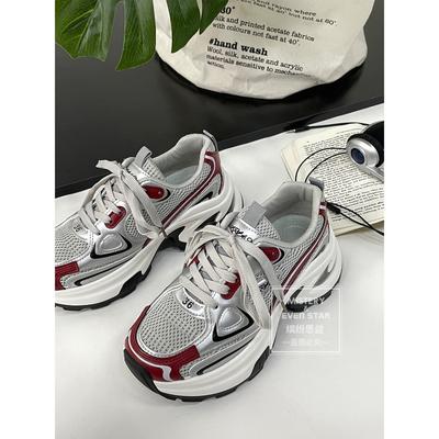 Летние новые дышащие бордовые универсальные повседневные кроссовки на платформе 2912