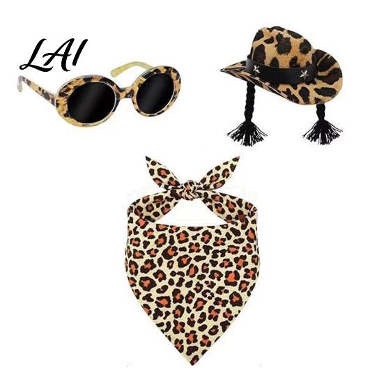 Trendy Miniature Accessory Pieces Porch Goose Costume Set Leopard Cow Print Bandana Hat Sunglasses Outfit Western Decorative Accessories Cowboy Mini