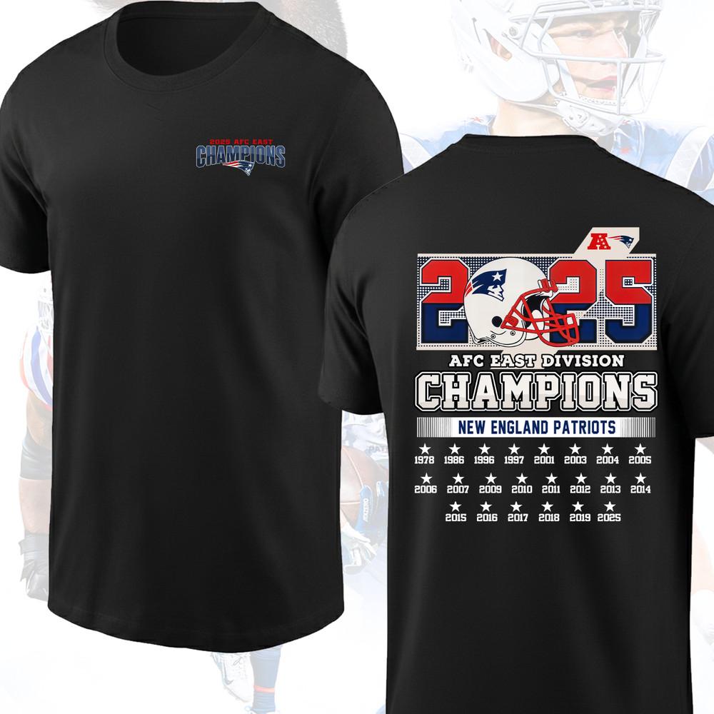 Футболка New England Patriots 2025 года, Чемпионы AFC East Division, Двусторонняя, S-5XL, Унисекс
