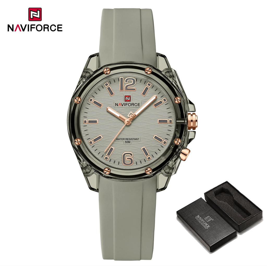Naviforce Женские простые часы Кварцевый механизм Светящиеся стрелки Водонепроницаемость 50 м Силиконовый ремешок Легкие Женские Девичьи Повседневные Модные часы NF6103