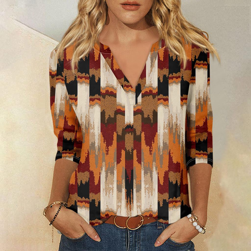 Women's T Shirt Tee Printed 3/4 Sleeve Daily Weekend Fashion Basic V Neck Regular Top