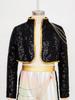 Shiny Sequins Stage Jacket for Girls, Long Sleeve Singer Cosplay Costume with Braided Trimming & Chains for a Complete Look