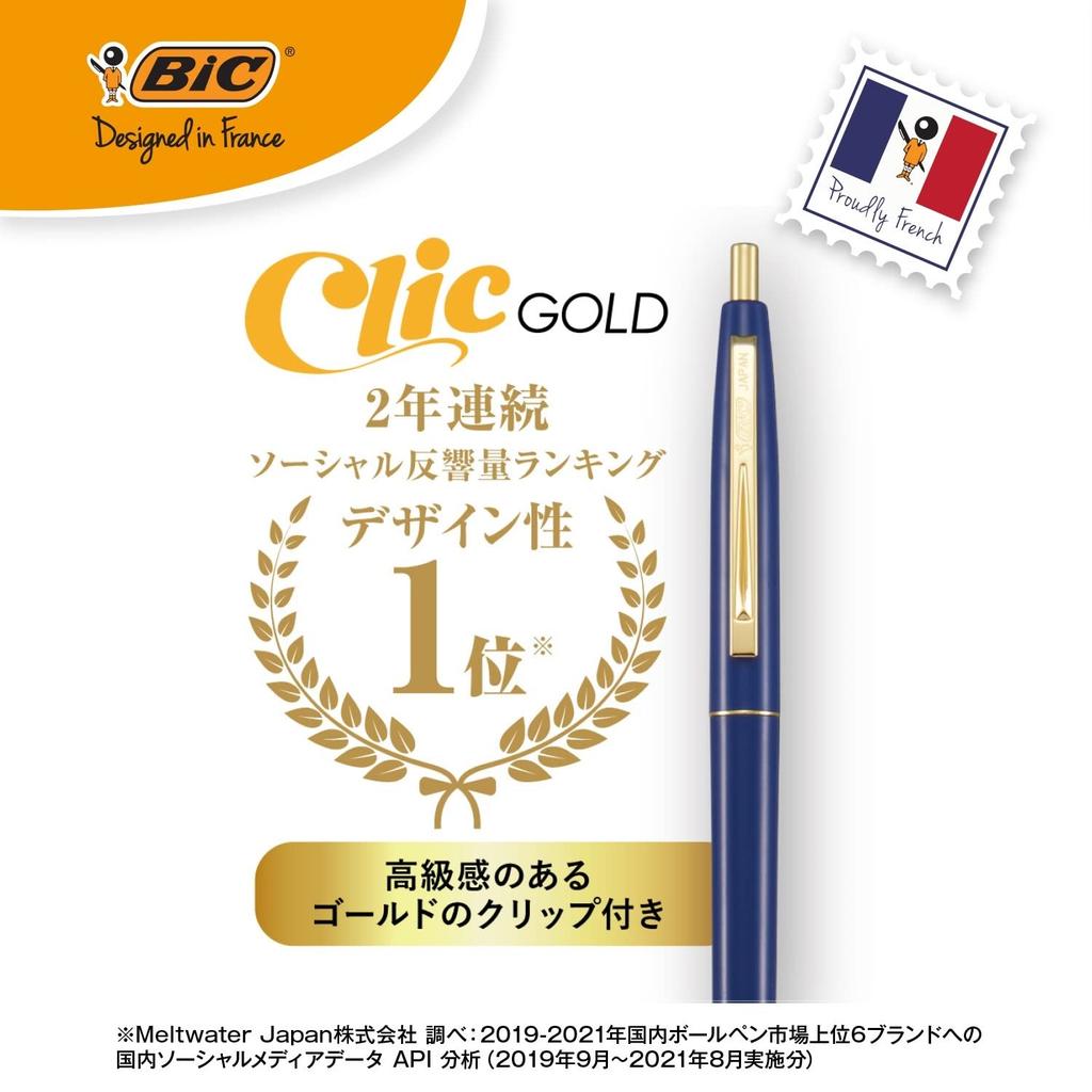Bic Japan Шариковая ручка с кнопкой Золотая Черная Гладкий Черный Корпус 12 штук CFCGBLK05BLKJ 0.5 На масляной основе