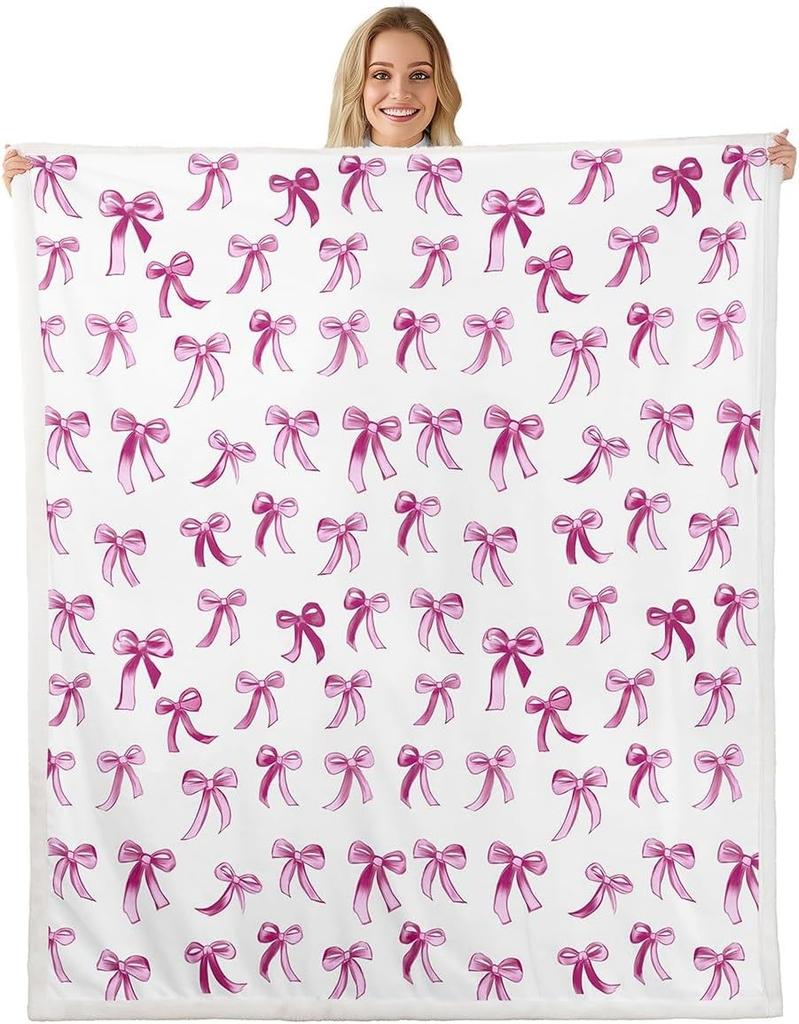 Плед с узором из синих бантов Мягкий флисовый плед Элегантный домашний декор Подарок для женщин Девочек Спальня Постельное белье Покрытие