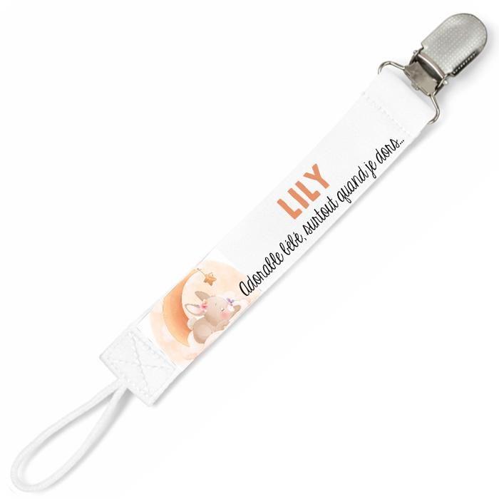 Planetee Attache tétine pour prénom LILY adorable bébé surtout quand je dors Lapin | Attache sucette cadeau naissance