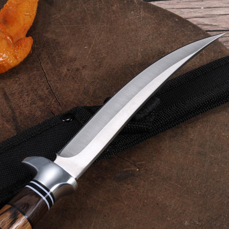 Stainless Steel Boning Knife Retro Hand Meat Knife Sharp Round Handle Mongolian Dining Knife with Knife Knife Cover
