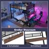 Loft Bed, 140 x 200cm, Iron Frame, LED Strip, Drawers, Railing, Stairs, Desk, without Mattress, Black