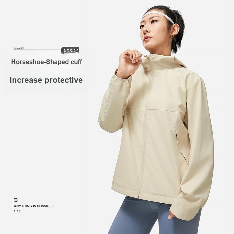Li-Ning Ветровка с капюшоном Fitness Series, однотонная, женская, верхняя одежда, цвет гравийно-серый AFDU080-1