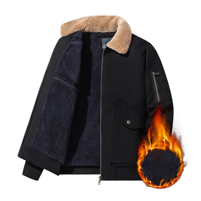 New Autumn and Winter Velvet Thickened Cotton Coat Men's Jacket Men's Baseball Military Flight Suit Outdoor Work Jacket