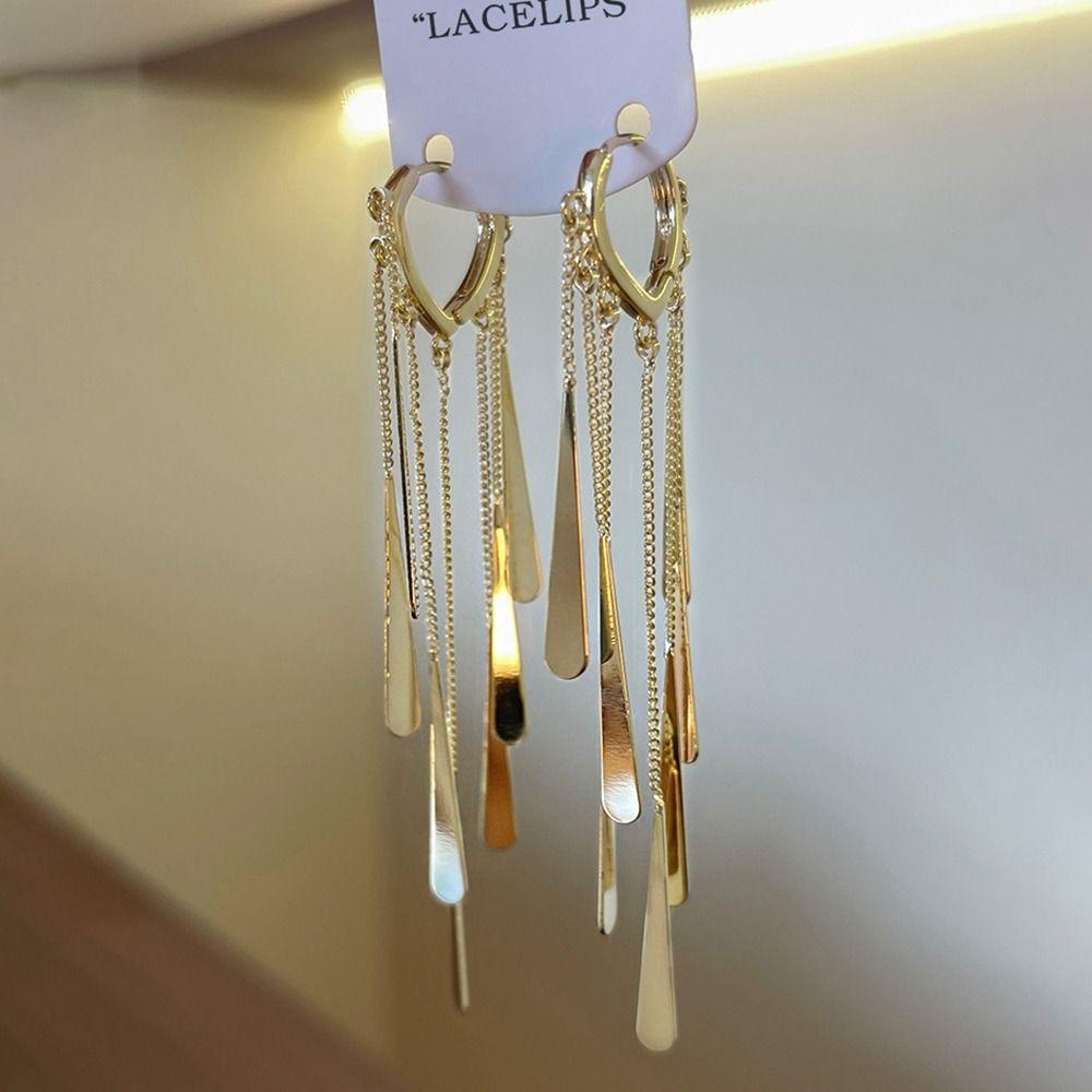 Bling Bling Metal Sequin Earrings Zinc Zinc Alloy Gold Earrings Temperament Long Tassel Dangle Earrings  Girl