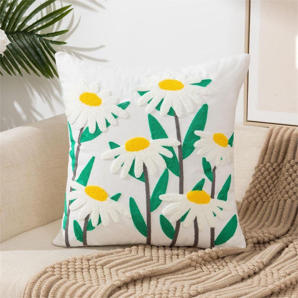 Pastoral Style Flower Pattern Pillowcase Embroidered Flower Cushion Cover Living Room/Office