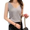Women Vest V-Neck Sleeveless Shiny Hot Drill Decor Tank Tops Solid Color Knitting Camisole Parties Daily Wear