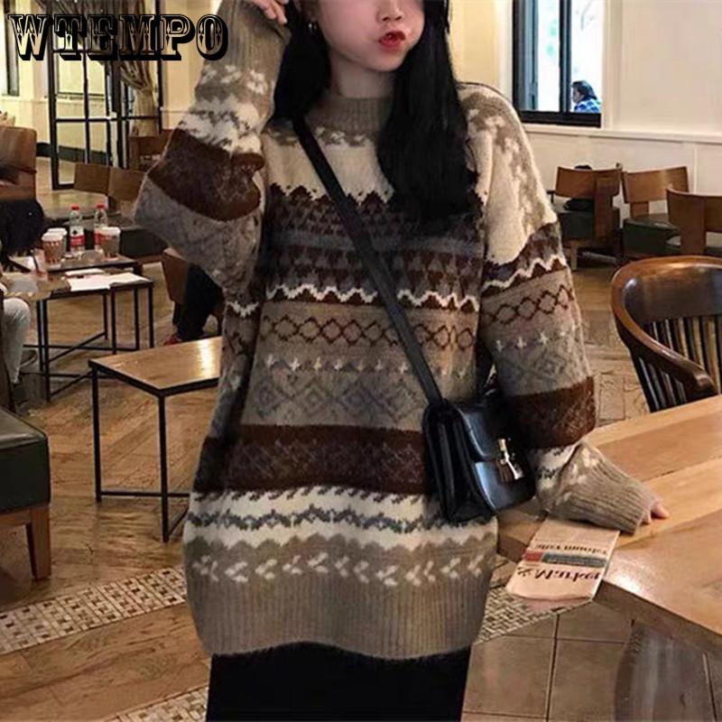 Round Neck Pullover Sweater for Women Autumn and Winter Loose Long Sleeved Knitted Sweater Jacket
