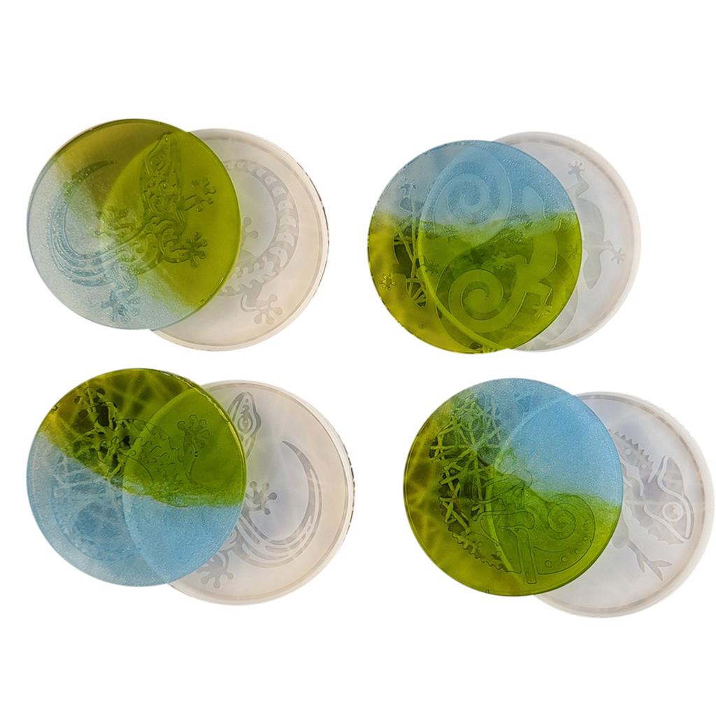 Набор из 4 форм для подставок под чашки, силиконовая форма для творчества, форма из смолы в форме ящерицы, силиконовые коврики для подставок под чашки, силиконовые принадлежности для творчества