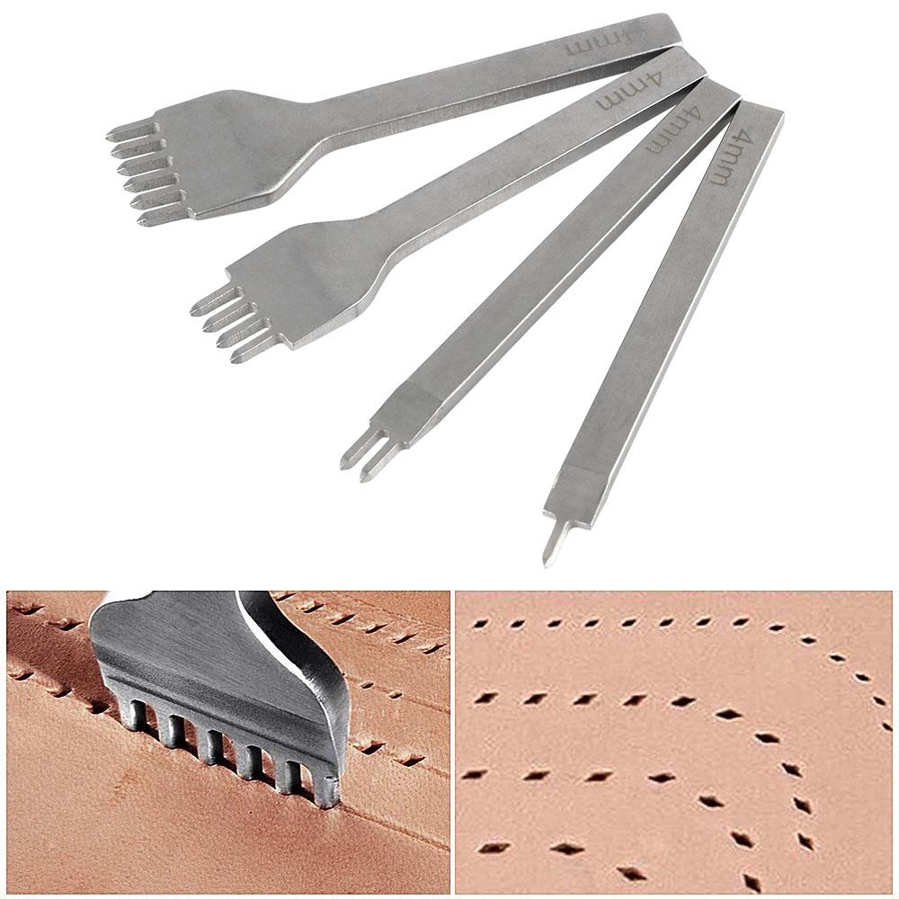 4pcss Hand Piercing Stitching Punching Tool Leather Row Hole Tool DIY Leather Craft Tools Holes Fork Row Hole Punch