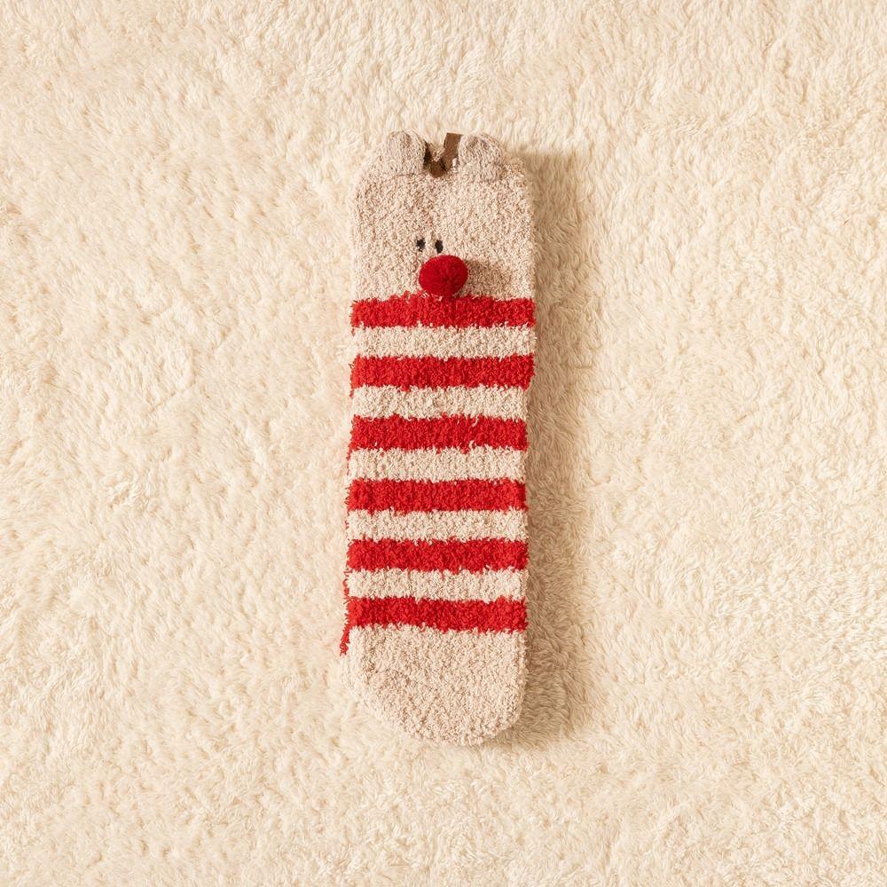 Cartoon Floor Sleep Socks Snowman Winter Red Green Elk Coral Velvet Socks Middle Tube Socks Women Hosiery Christmas Socks