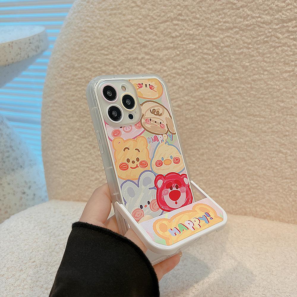 Невидимый чехол-держатель для телефона с подставкой для Iphone 14 Pro Max 13 11 12 Xs Max Xr противоударный чехол Happy Bear Rabbit для телефона 1134