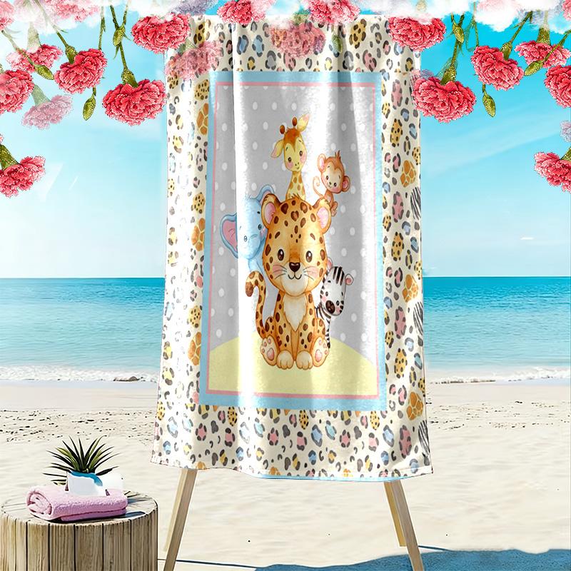 Cute Animal Puzzle Print Beach Towel, Large Soft Quick Dry Towel for Beach Camping Swimming