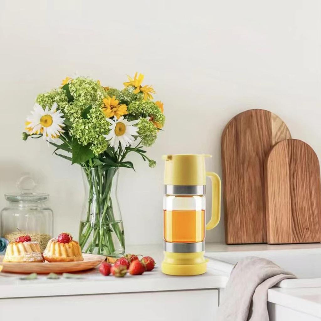 Glass Honey Dispenser No Drip Pump with Stand   Syrup Dispenser for Coffee Tea Breakfast and Kitchen Use  Yellow