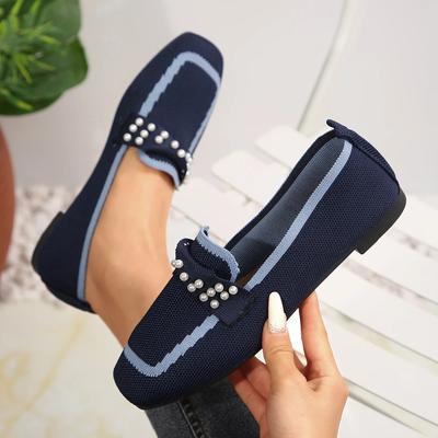 Женские туфли на плоской подошве с квадратным носком, трикотажные туфли, женские дышащие модные мокасины, легкие кроссовки для женщин