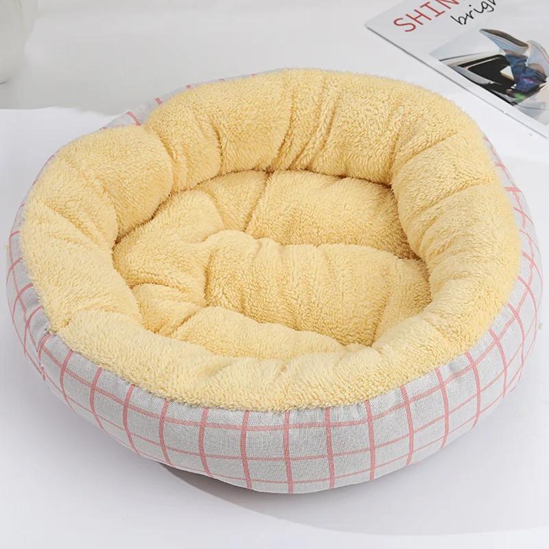 Теплые коврики для кошачьей кровати, круглые вольеры для кошек и собак, флисовые плюшевые подушки с рисунком