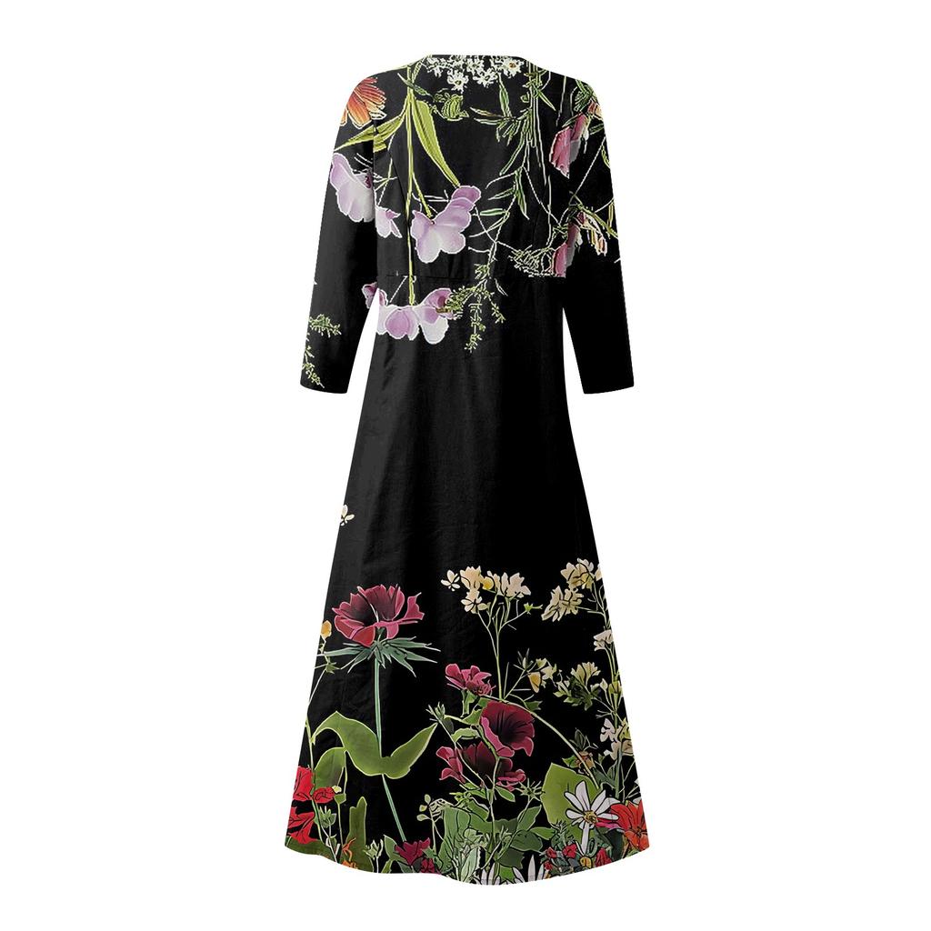 Платье для женщин, весеннее повседневное модное платье в стиле бохо с рукавами 3/4 для праздника, большого размера