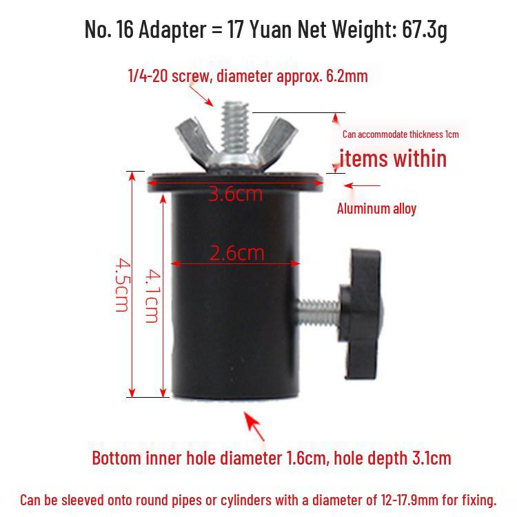 Live Broadcast Photography Light Stand Adapter – 1/4" Screw Tripod Bracket for Background and Horizontal Pipe Conversion.