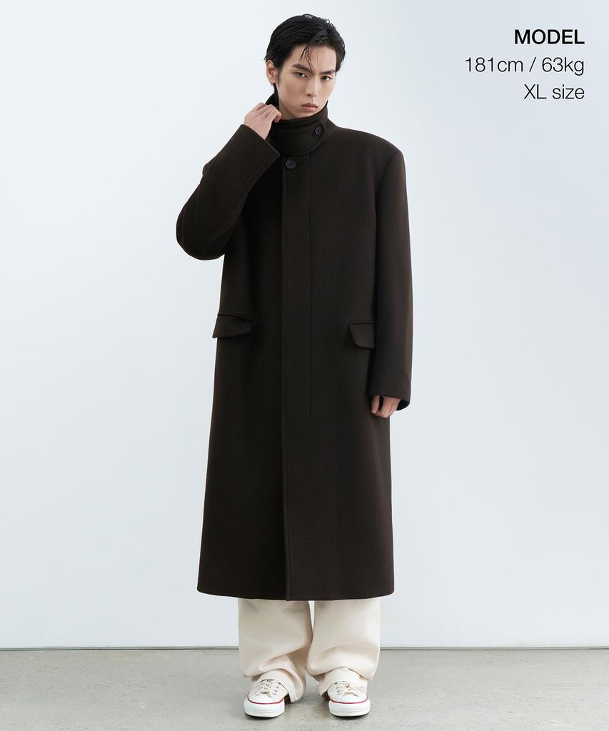 Musinsa Standard Cashmere Blend Over-Shoulder Balmacaan Coat [Dark Brown]